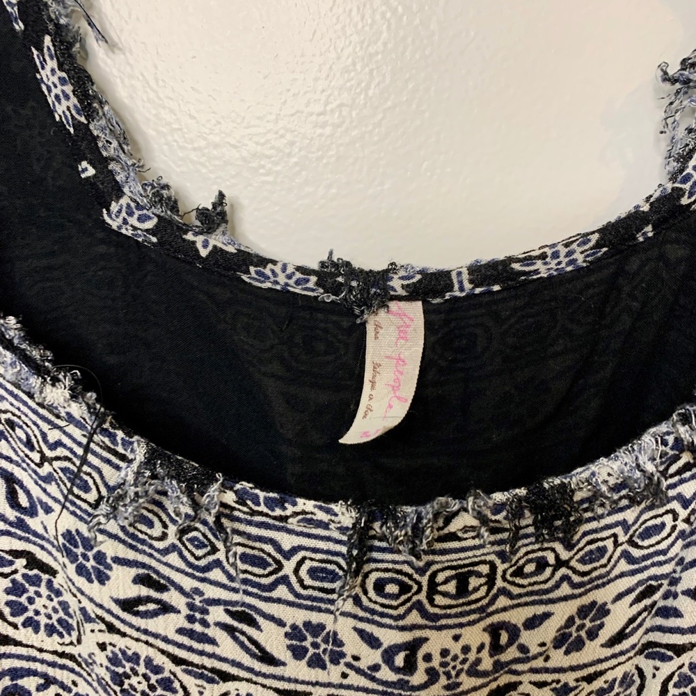 Free People “Heart of Gold” Navy and White Boho Print Mini Dress - Picture 7 of 10